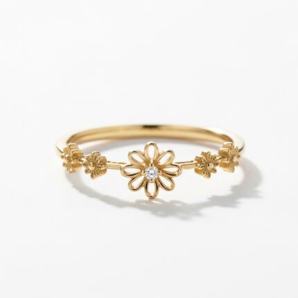 Daisy Floral Ring 14k Solid Gold Minimalist Diamond Ring